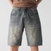 Men's Clothing Fashion Brand Ripped Denim Shorts Men's Cool Mid Length Pants 2023 New Casual Men's Pants Trendy Loose Shorts_viptrois.com