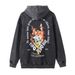 Street Style Hip-Hop Flame Dice Print Hooded Sweatshirt Men's Loose Washed Vintage Distressed Hoodie_viptrois.com