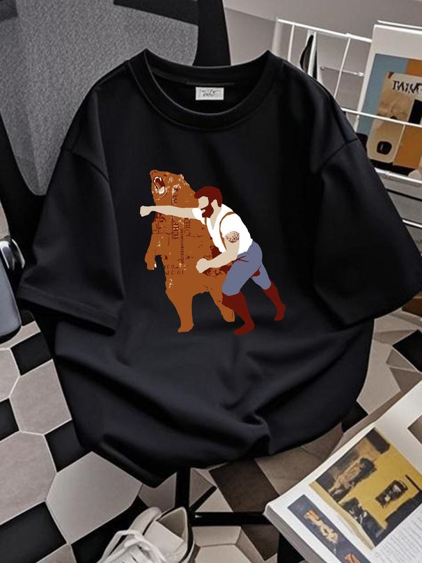 HOT SALE!! A Grizzly Bear T-Shirt Grizzly Bear Cool Shirt Man Punching Bear Tee Versatile Summer Top For Everyday Wear Unisex Stylish Breathable_viptrois.com