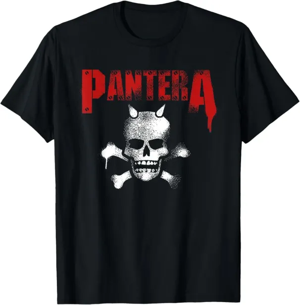 Pante-ra Official Horned Skull Stencil T-Shirt Mens Womens Tees Top_viptrois.com