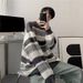 Sweater Men's Trendy Striped Design, Loose Knit Sweater, Versatile Top_viptrois.com