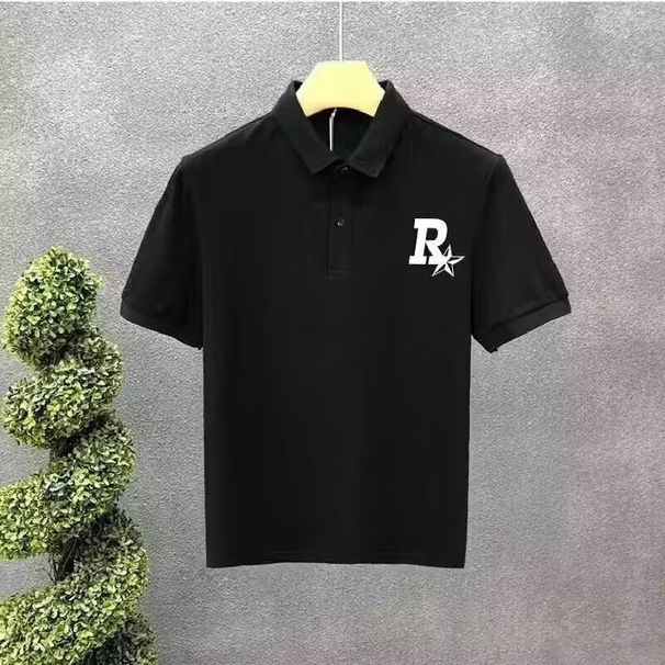 Men's Clothing Short Sleeved Polo Shirt Trendy Printed Letters Lapel Casual T Shirt_viptrois.com
