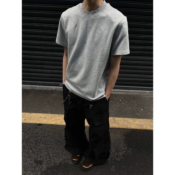 Trendy Gray Cleanfit Short T-shirt For Summer Men's Clothing Design Sense, New Loose Half Sleeved Top_viptrois.com