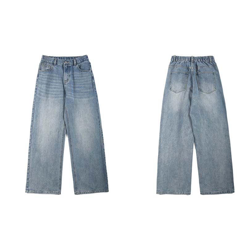 Unisex Vintage Washed Denim Jeans – High Street Relaxed Fit, Straight-Leg & Wide Cuff (S-3XL)_viptrois.com