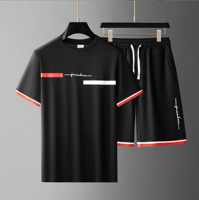 Men's Clothing Men's Sportswear Trendy Brand Letter Printed T Shirt Suit Simple Wear Y2K Cross Border Hot Style_viptrois.com