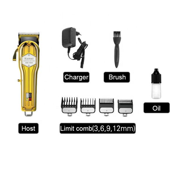 Kemei KM-1984 Gold Professional Rechargeable Clippers Cutter Head Adjustable LCD Display Electric Hair Trimmer_viptrois.com