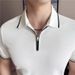 Men's Half Zip Short-Sleeved Polo Shirt Color-Block Ice Silk Stretch Casual Thin Top Recommended by Douyin And Xiaohongshu_viptrois.com