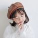 Black PU Leather Baby Pumpkin Korean Style British Artist Cute Children's Beret Hat For Girls_viptrois.com