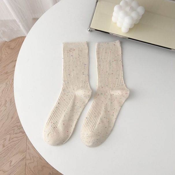 Women's & Men's Cotton Mid-Crew Socks With Soft Breathable Fabric, Solid Color & Starry Dot Design, Double Needle Stitching For All Seasons_viptrois.com