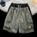 Men's Trendy Summer Printed Tie Dye Cargo Shorts Retro Ink Painting Style Loose Casual Five Point_viptrois.com