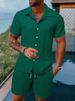 Men's Clothing Summer New Casual Short Sleeved Shirt Loose Short Sleeved Shorts Solid Color Sports Suit_viptrois.com