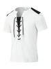 Men's New Summer T-shirt Casual Lace-up Design Waffle Cardigan Loose Short-sleeved Tops_viptrois.com
