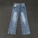 Streetwear Lightning Crack Wash Blue Jeans – Men’s Straight-Leg Flare Denim (M-3XL) – Stretch Cotton Blend, Mid-Rise, Zip Fly_viptrois.com