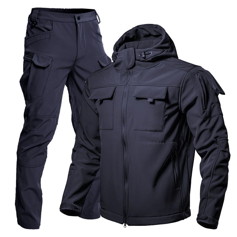 Men's Winter Shark Skin Softshell Jacket Set - Fleece Lined, Windproof, Tactical Outdoor Suit For Hiking, Military Enthusiasts_viptrois.com