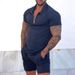 2025 Men's New Casual Contrasting POLO Zipper Lapel Shirt Short Sleeved Set_viptrois.com