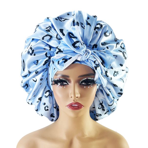 Women's Hats Tie Strap Sleeping Cap With Printed Wide Brim Oversized Satin Round Cap New Beauty Salon Hair Care Cap_viptrois.com