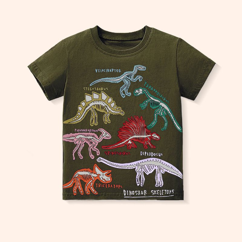 Mother & Kids Summer New Children's Cartoon Dinosaur Short Sleeve Top Clothing Boys Fashion Trend Luminous T Shirt_viptrois.com