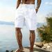 Men's Clothing Men's Cotton Linen Work Shorts Drawstring Elastic Waist Straight Leg Solid Color Breathable Everyday Beach Shorts Five Point Pants_viptrois.com
