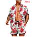 New loose Hawaiian style youth floral print casual shirt set_viptrois.com