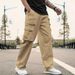 Cross Border European Size Hot Selling Overalls Spring And Autumn Multi Pocket Loose Large Size Sports Casual Straight Wide Leg Trousers Pants_viptrois.com