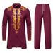 New Men's Ethnic Style Muslim Robe Gold Stamping Sleeve Long Pants Casual Set_viptrois.com