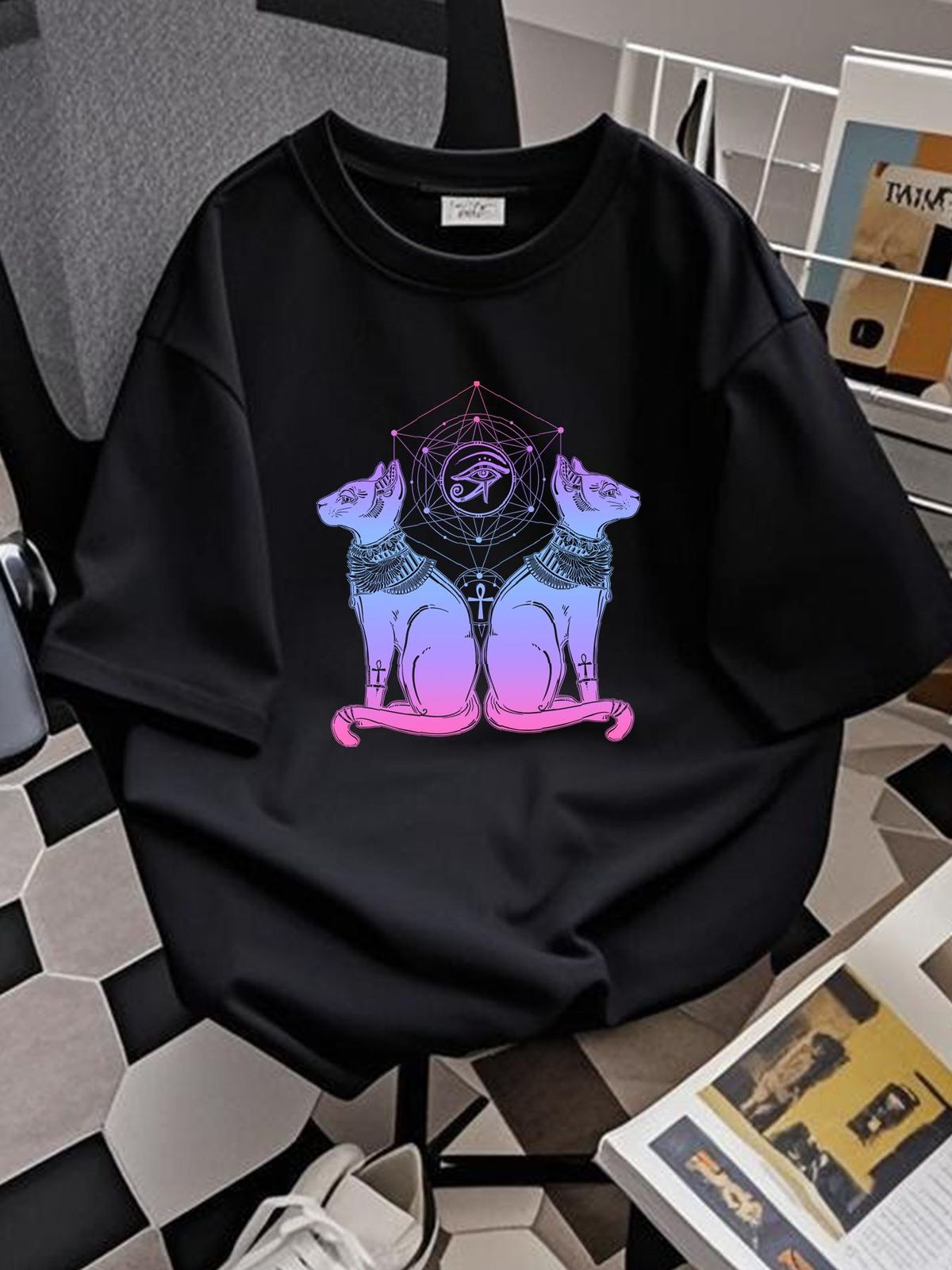 Egyptian Cat Goddess Bastet Sphinx Eye Of Ra 2D T-SHIRT Us Size Mother Day Gift Stretched Homme Graphic Top For Everyday Wear Versatile Breathable_viptrois.com