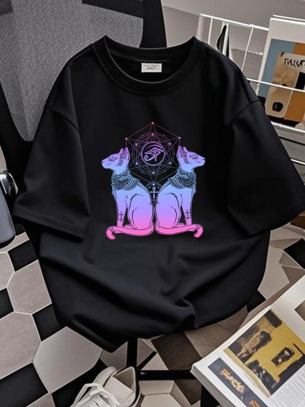 Egyptian Cat Goddess Bastet Sphinx Eye Of Ra 2D T-SHIRT Us Size Mother Day Gift Stretched Homme Graphic Top For Everyday Wear Versatile Breathable_viptrois.com