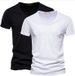 Man's Clothing 2 Pieces Summer Men's Solid Color Bamboo Slotted Cotton V-neck Short-sleeved T-shirt Pure Cotton Men_viptrois.com