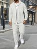 "Men's Waffle-Knit Zip-Up Jacket Set - Slim Fit Polyester Track Suit With Stand Collar & Side Pockets (White/Black/Grey/Burgundy/Khaki/Dark Green_viptrois.com