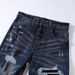 Men's Clothing Street Fashion Jeans Blue Vintage Skinny Ripped Leather Patch Jeans_viptrois.com