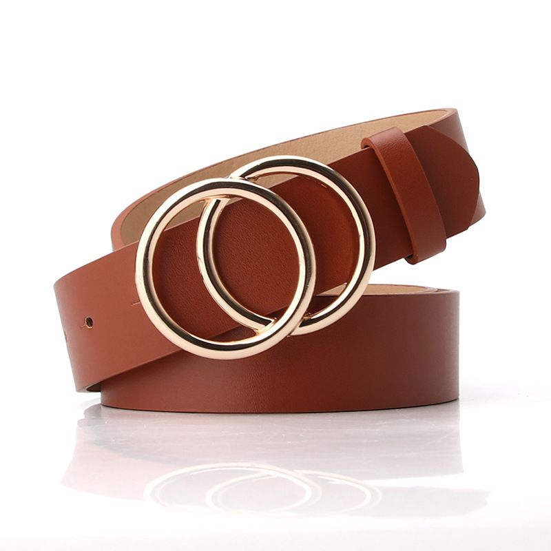 Women's Belts double-ring belt round buckle alloy snap belt student simple trouser belt sweater coat decorative belt_viptrois.com