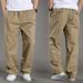 Summer New Style Men's Cotton Casual Cargo Thin Loose Large Elastic Waist Straight Pants_viptrois.com