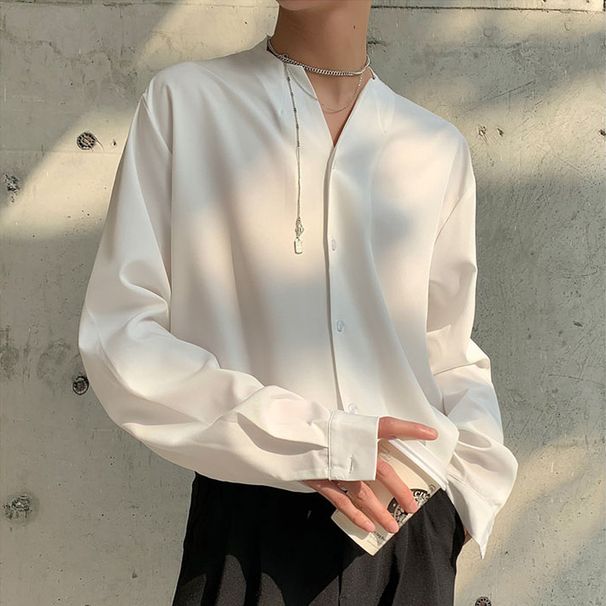 Collarless Shirt For Men, Niche Design, Long Sleeved Shirt, Men's Fashion Sense, Spring And Autumn_viptrois.com