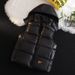 Men's Black & Gold Puffer Vest – Thickened Winter Sleeveless Jacket, Oversized Hooded Coat For Cold Weather (M-5XL, Black/Brown)_viptrois.com