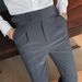 Men's Clothing Men's High Waist Straight Fit Summer Dress Pants - Wrinkle-Free Solid Color Casual Ankle-Length Trousers For Office & Travel_viptrois.com