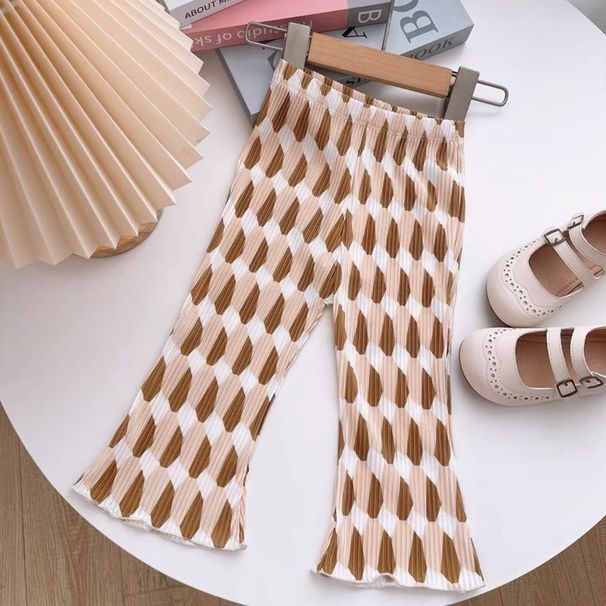 Korean Summer Girls Floral Polka Dot Bell Bottom Pants Ice Silk Thin Style Fashionable Small And Medium Children's Pants_viptrois.com