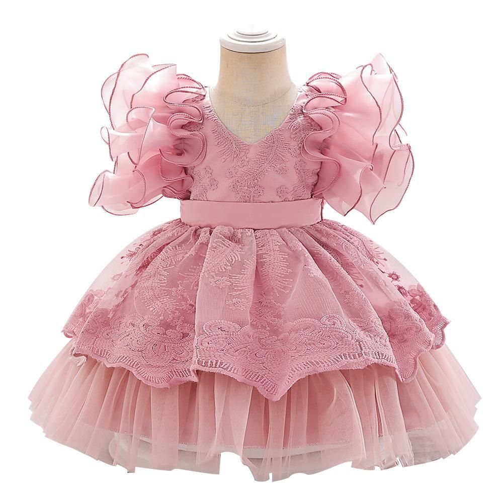 Children's New Infant And Toddler Princess Dress Full Moon And One Year Old Banquet Dress Embroidered Mesh Fungus Pleated Children's Dress_viptrois.com