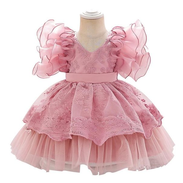 Children's New Infant And Toddler Princess Dress Full Moon And One Year Old Banquet Dress Embroidered Mesh Fungus Pleated Children's Dress_viptrois.com