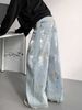 Men's Distressed Splatter Paint Jeans – Vintage-Inspired Streetwear Baggy Denim Pants, Oversized Straight-Leg With Artistic Graffiti Wash_viptrois.com