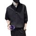 Men's Stylish 3/4 Sleeve Polo Shirt Summer Thin Ice Silk Loose Fit Versatile Trendy Cool Sophisticated V Neck Top_viptrois.com