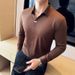 Men's Autumn V Neck Polo Shirt Long Sleeve Wrinkle Free Seamless Stretch T-Shirt Stylish Small Collar_viptrois.com