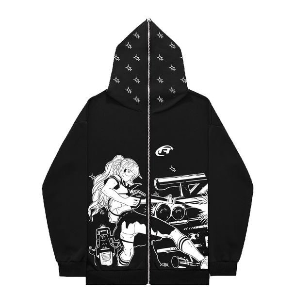 Hoodie Sweatshirt Gothic High Street Full Zipper Oversized Unisex Streetwear Y2 Jacket_viptrois.com
