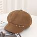 Korean Fashion Simple Button Octagonal Autumn Winter New Duckbill Beret Internet Celebrity Ins Artist Hat For Women_viptrois.com