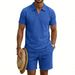 Men's Summer Polo Shirt And Shorts Set Loose Fit Waffle Knit Seagull Collar Short Sleeve Casual Style_viptrois.com