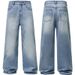 Men's Clothing High Street Washed Old Fashion Jeans Mopping Style Cleanfit Loose Straight Pants_viptrois.com