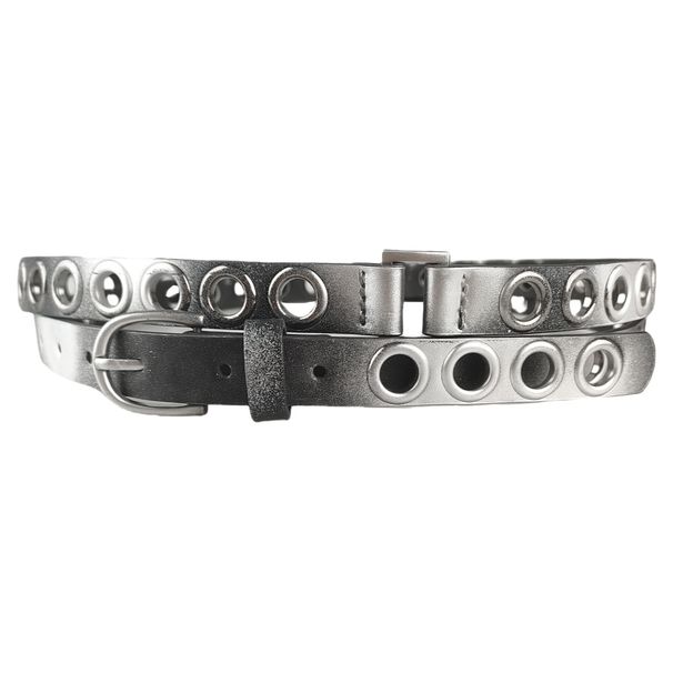 Y2K Gothic Eyelet Extended Double Circle Belt Gray Paint Gradient Color Belt Niche Belt Female All Match High End_viptrois.com