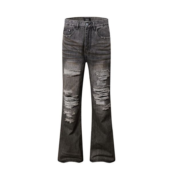 Heavy-duty Ripped Frayed Flared Jeans For Men, Autumn American Style Trendy Brand, Washed And Distressed Loose Wide-leg_viptrois.com