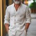 Men's Clothing Double Breasted Shirt Home Leisure Fashion Stand Up Collar Shirt Cotton And Linen Long Sleeved Cardigan Jacket_viptrois.com