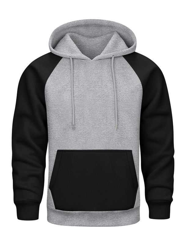 Men’s Color-Block Fleece Hoodie – Lightweight Polyester Pullover With Relaxed Fit, Trendy Two-Tone Design For Autumn & Winter_viptrois.com