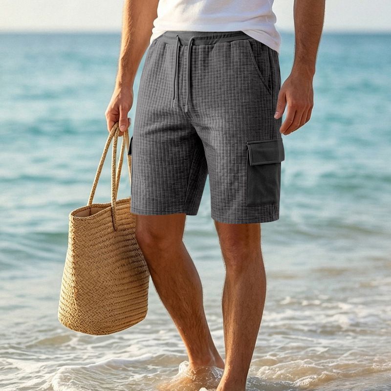 Men's Summer Casual Checkered Cargo Shorts, Loose Fit Multi-Pocket Knee-Length Shorts For Travel & Commute_viptrois.com